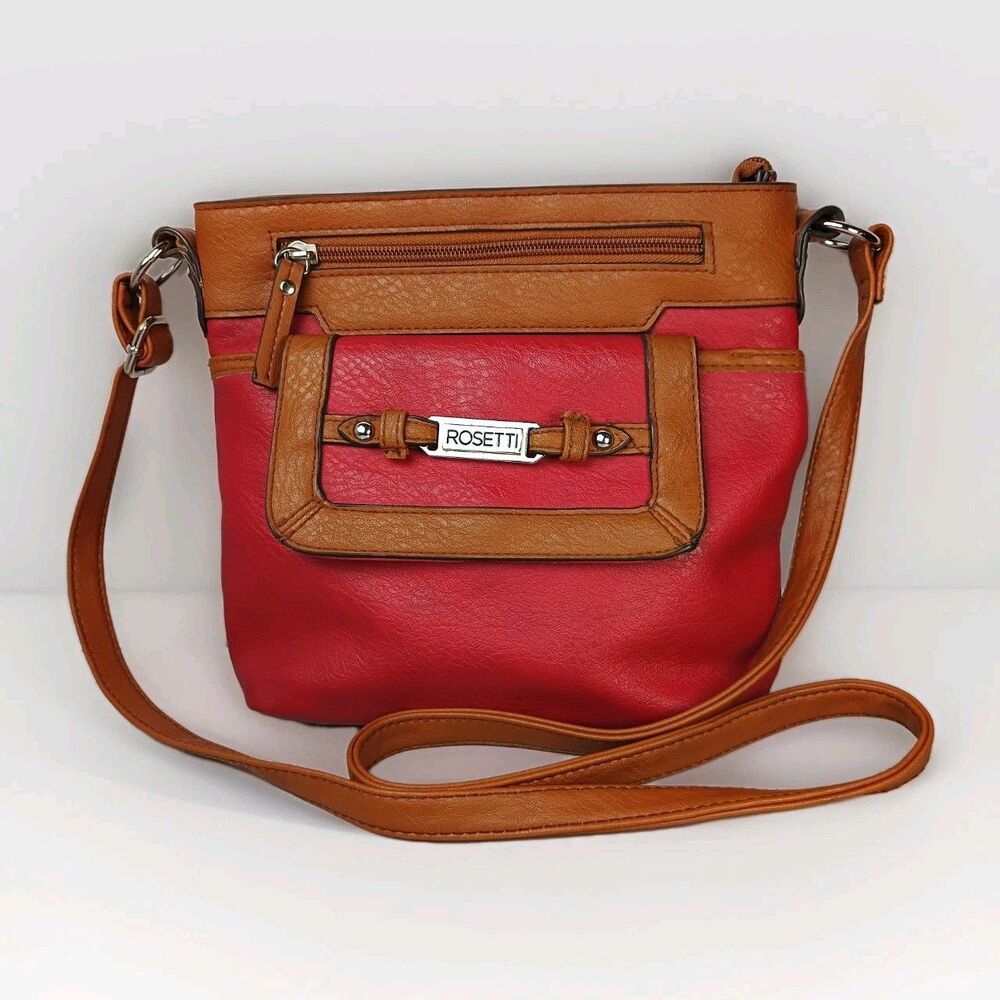Vintage Rosetti Cross Body Shoulder Purse Bag 2‎ Toned Red Brown Faux Leather